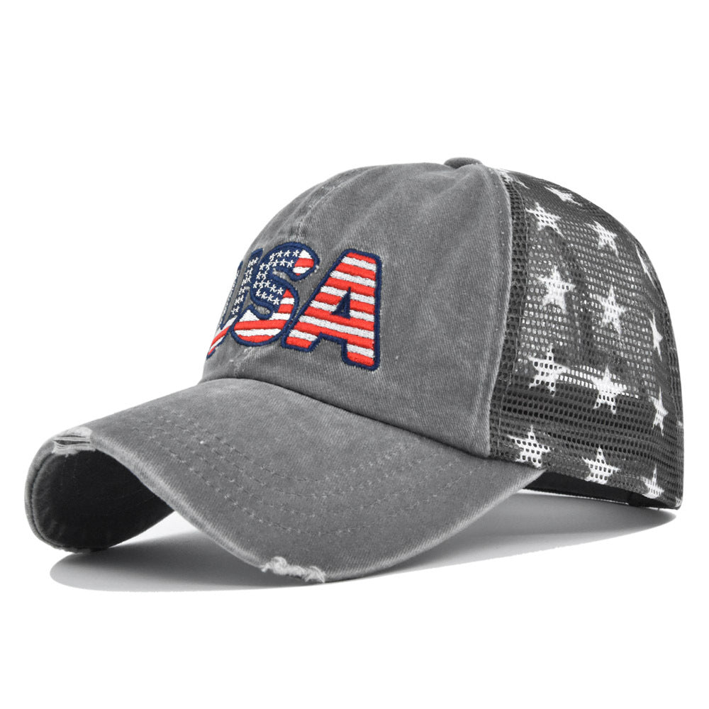 Embroidered American Flag Mesh Trucker Hat