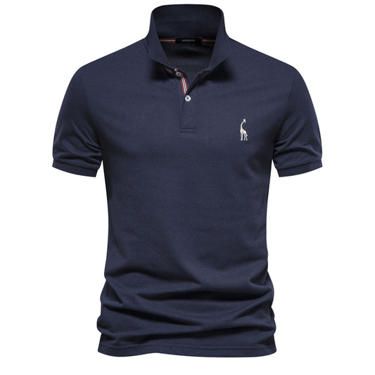 Embroidered Deer Lapel Polo Shirt - Premium Cotton