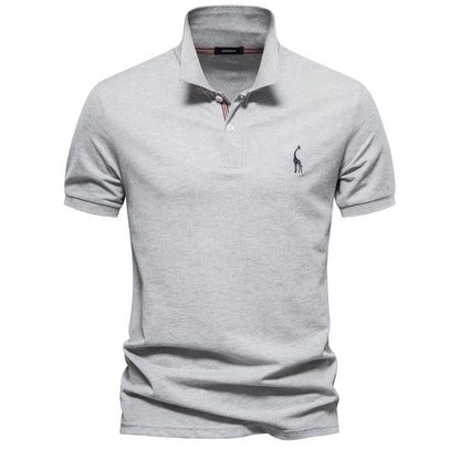 Embroidered Deer Lapel Polo Shirt - Premium Cotton