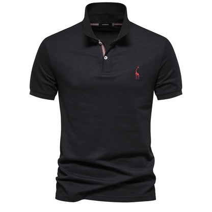 Embroidered Deer Lapel Polo Shirt - Premium Cotton