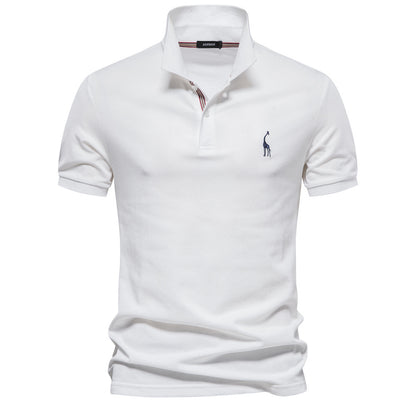 Embroidered Deer Lapel Polo Shirt - Premium Cotton