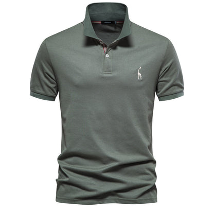 Embroidered Deer Lapel Polo Shirt - Premium Cotton