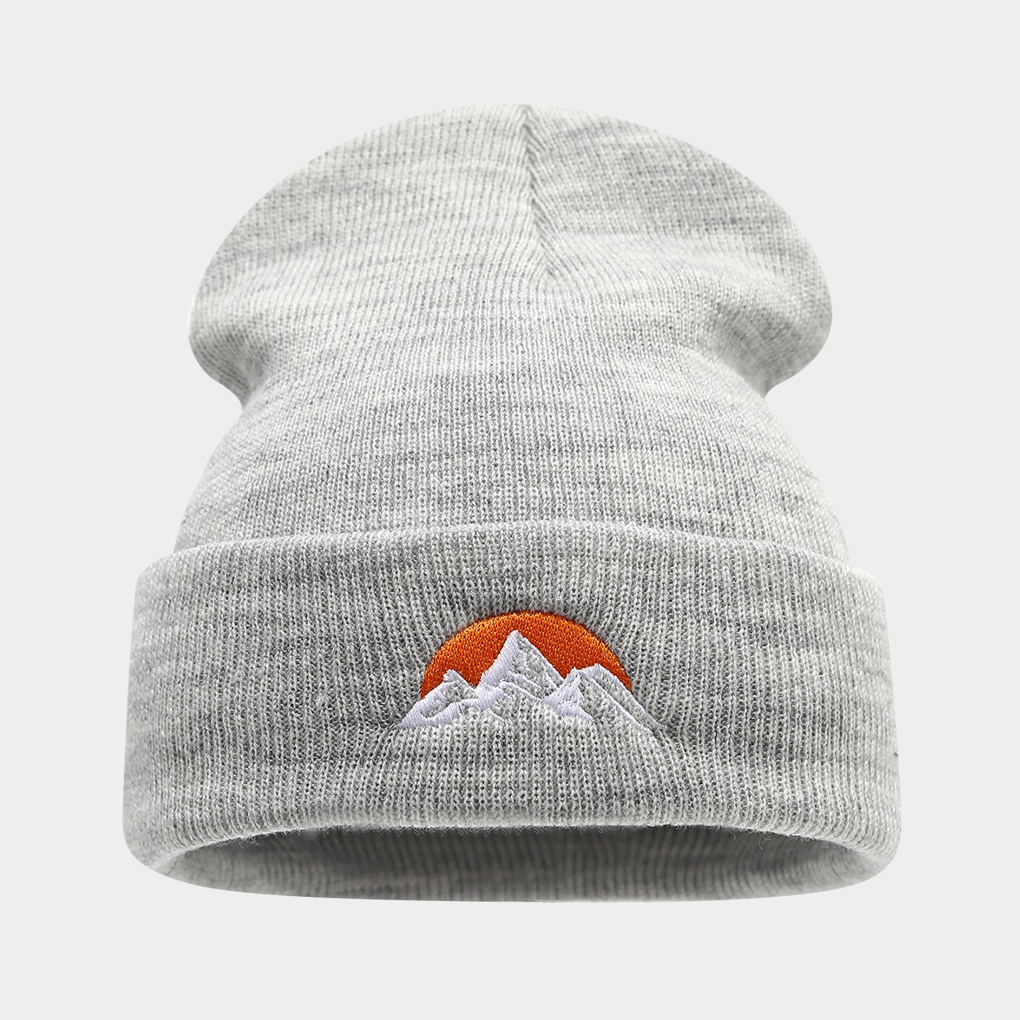 Embroidered Mountain Sun Beanie - Warm Knit Hat