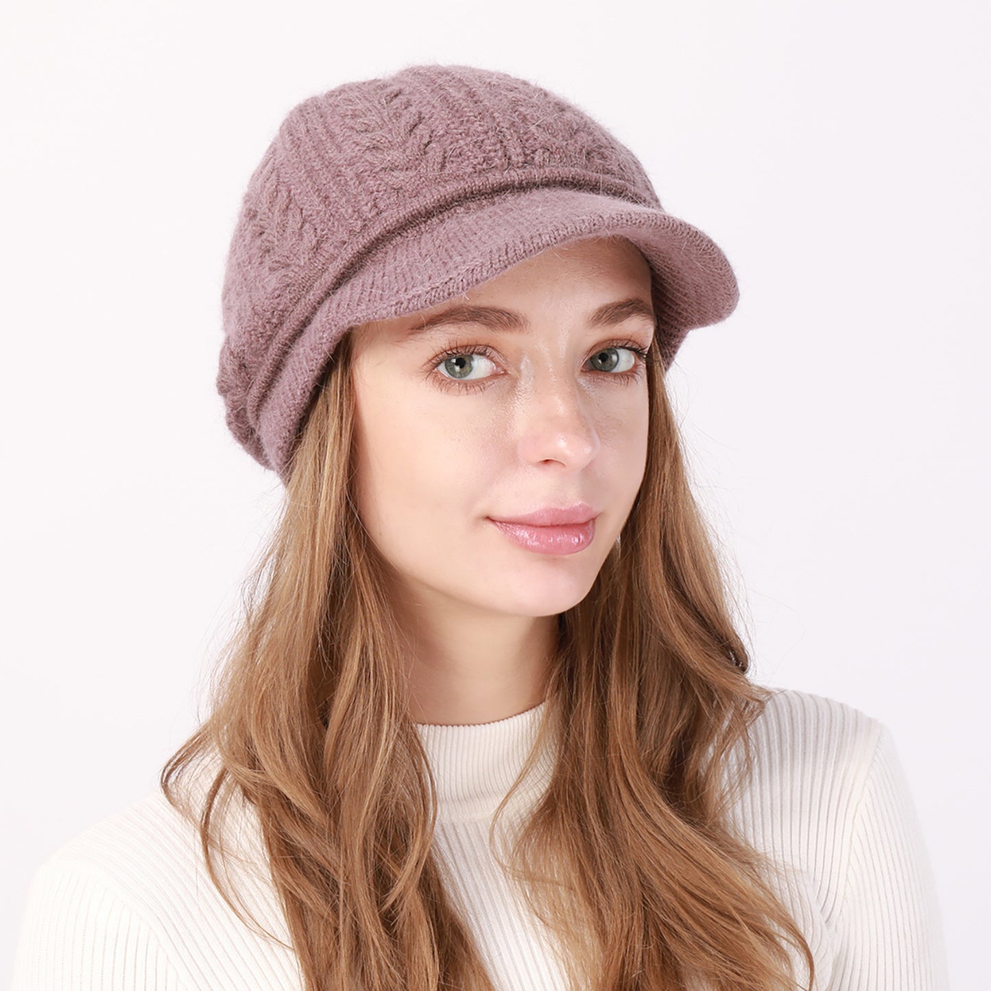 Fleece-Lined Knit Beret with Brim for Women