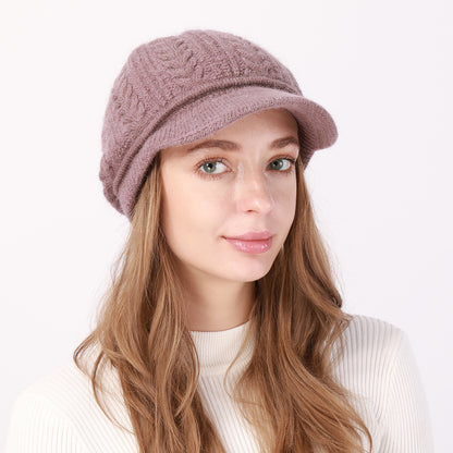 Fleece-Lined Knit Beret with Brim for Women