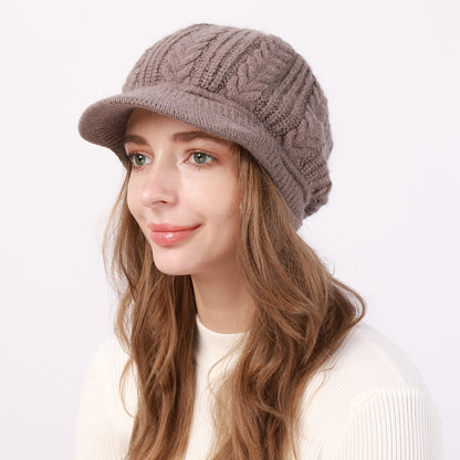 Fleece-Lined Knit Beret with Brim for Women