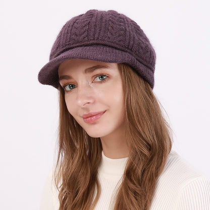 Fleece-Lined Knit Beret with Brim for Women