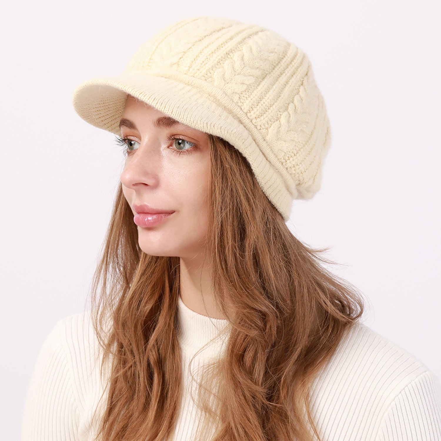 Fleece-Lined Knit Beret with Brim for Women