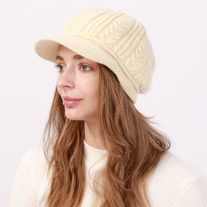 Fleece-Lined Knit Beret with Brim for Women