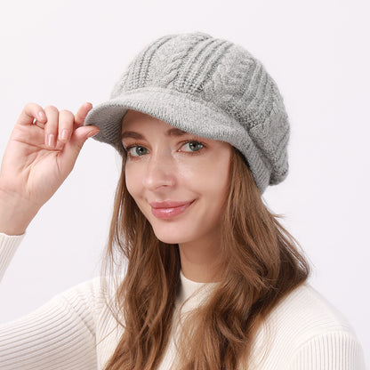 Fleece-Lined Knit Beret with Brim for Women