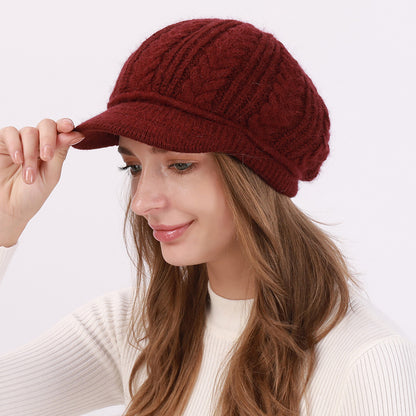 Fleece-Lined Knit Beret with Brim for Women