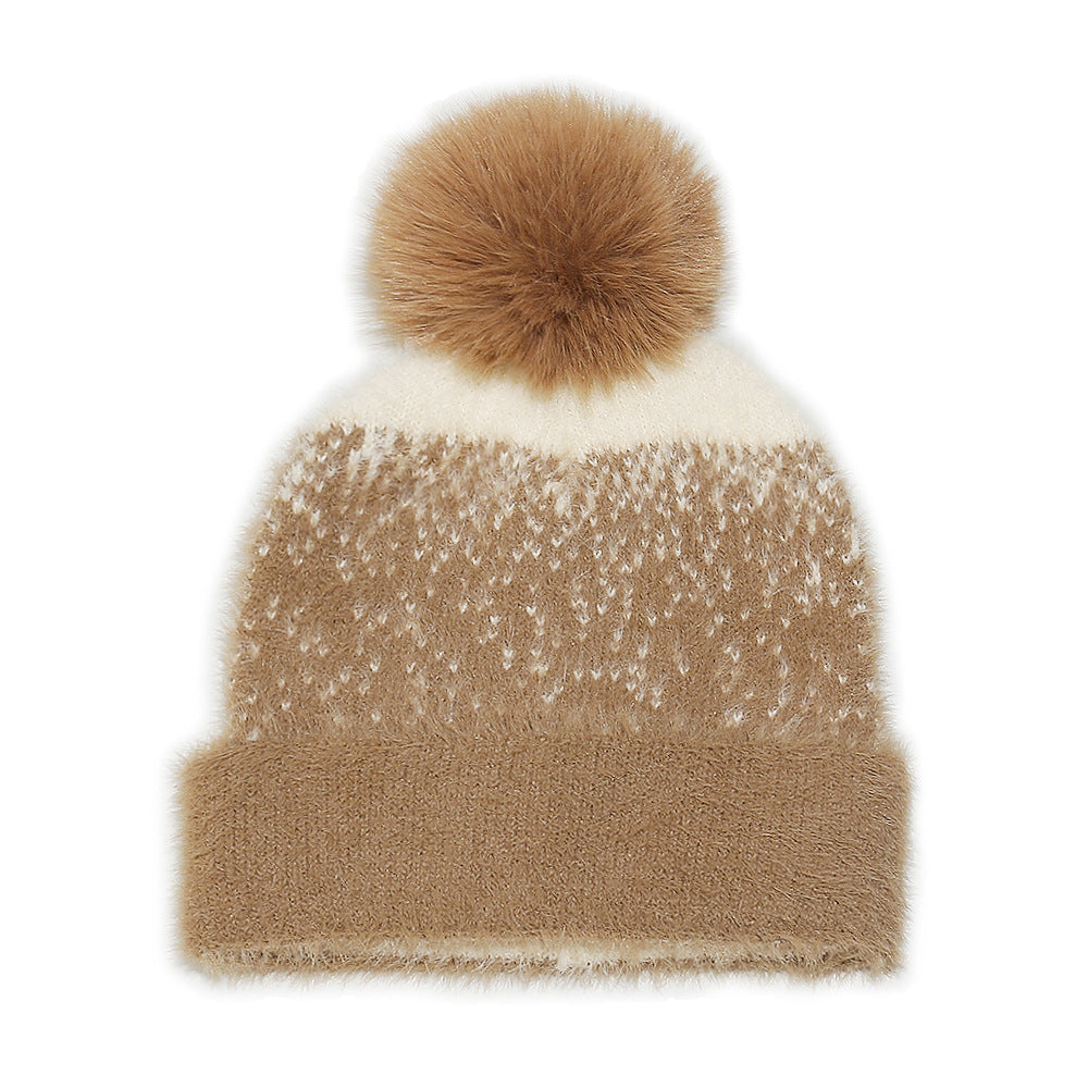Faux Mink Knit Beanie with Ear Protection