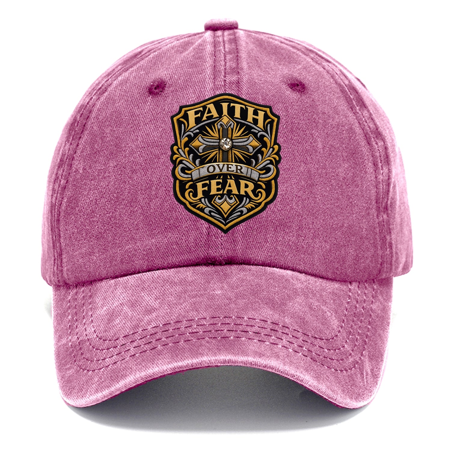 FAITH OVER FEAR - cross with text in gold , spiritual strength - Classic Cap