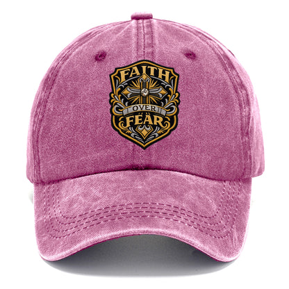 FAITH OVER FEAR - cross with text in gold , spiritual strength - Classic Cap
