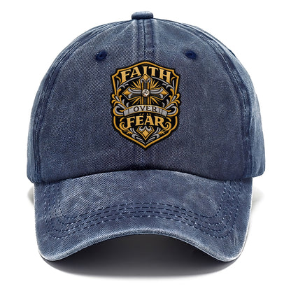 FAITH OVER FEAR - cross with text in gold , spiritual strength - Classic Cap