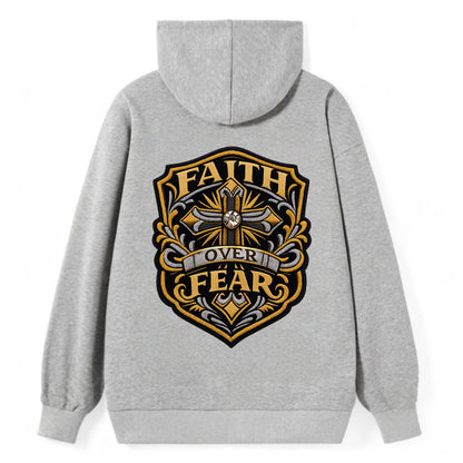 FAITH OVER FEAR - cross with text in gold , spiritual strength - Classic Pullover Hoodie