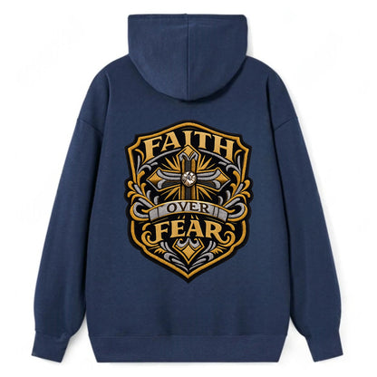 FAITH OVER FEAR - cross with text in gold , spiritual strength - Classic Pullover Hoodie