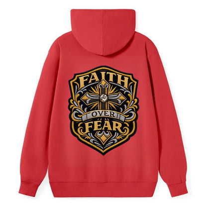 FAITH OVER FEAR - cross with text in gold , spiritual strength - Classic Pullover Hoodie