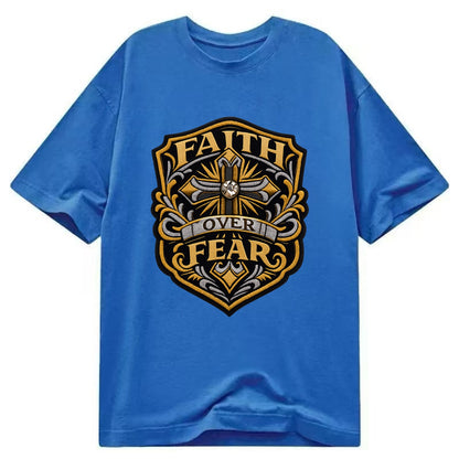 FAITH OVER FEAR - cross with text in gold , spiritual strength - Classic T-shirt