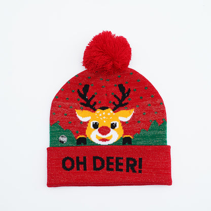 Festive Santa & Deer Knit Beanie - Cozy Holiday Hat