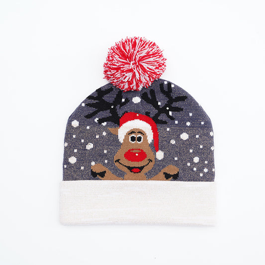 Festive Santa & Deer Knit Beanie - Cozy Holiday Hat