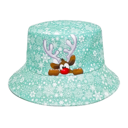 Festive Snowflake Reindeer Reversible Bucket Hat