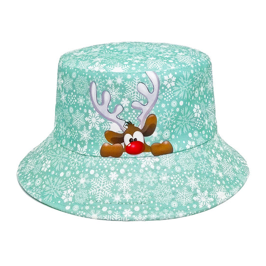 Festive Snowflake Reindeer Reversible Bucket Hat