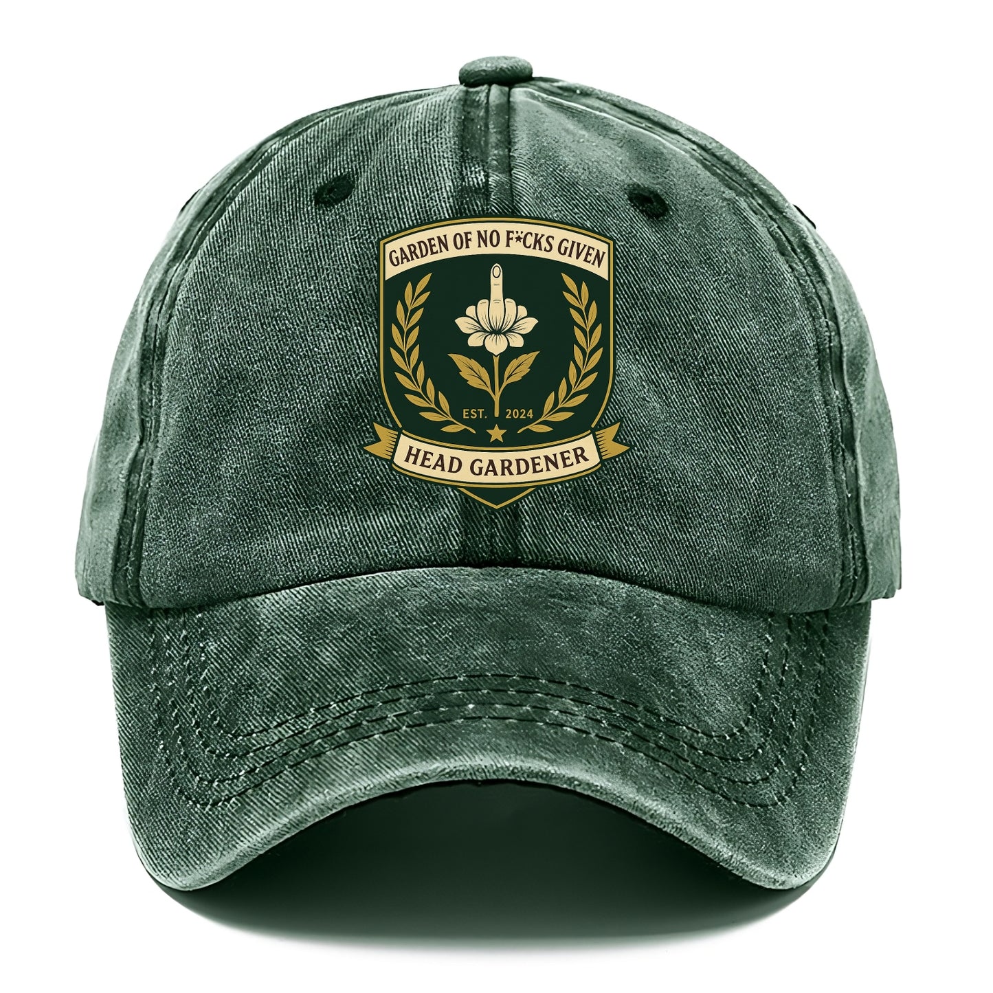 Shield with middle finger flower - "Garden of No F*cks Given - Head Gardener" - - Classic Cap - Forest Mist(Green)