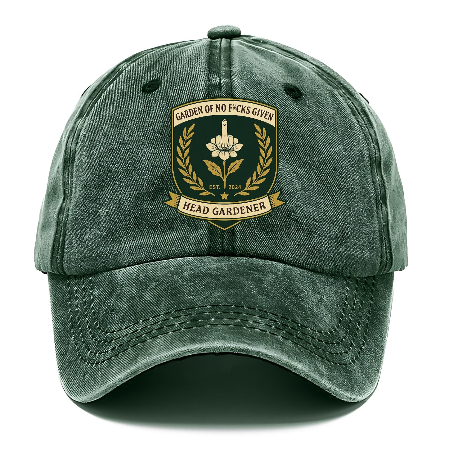 Shield with middle finger flower - "Garden of No F*cks Given - Head Gardener" - - Classic Cap - Forest Mist(Green)