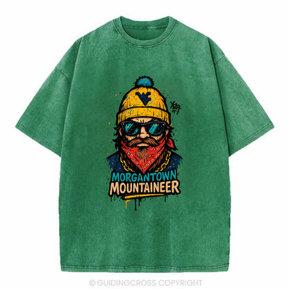 Morgantown Mountaineer wearing West Virginia beanie with WV patch - Vintage T-shirt - Forest Mist(Green)