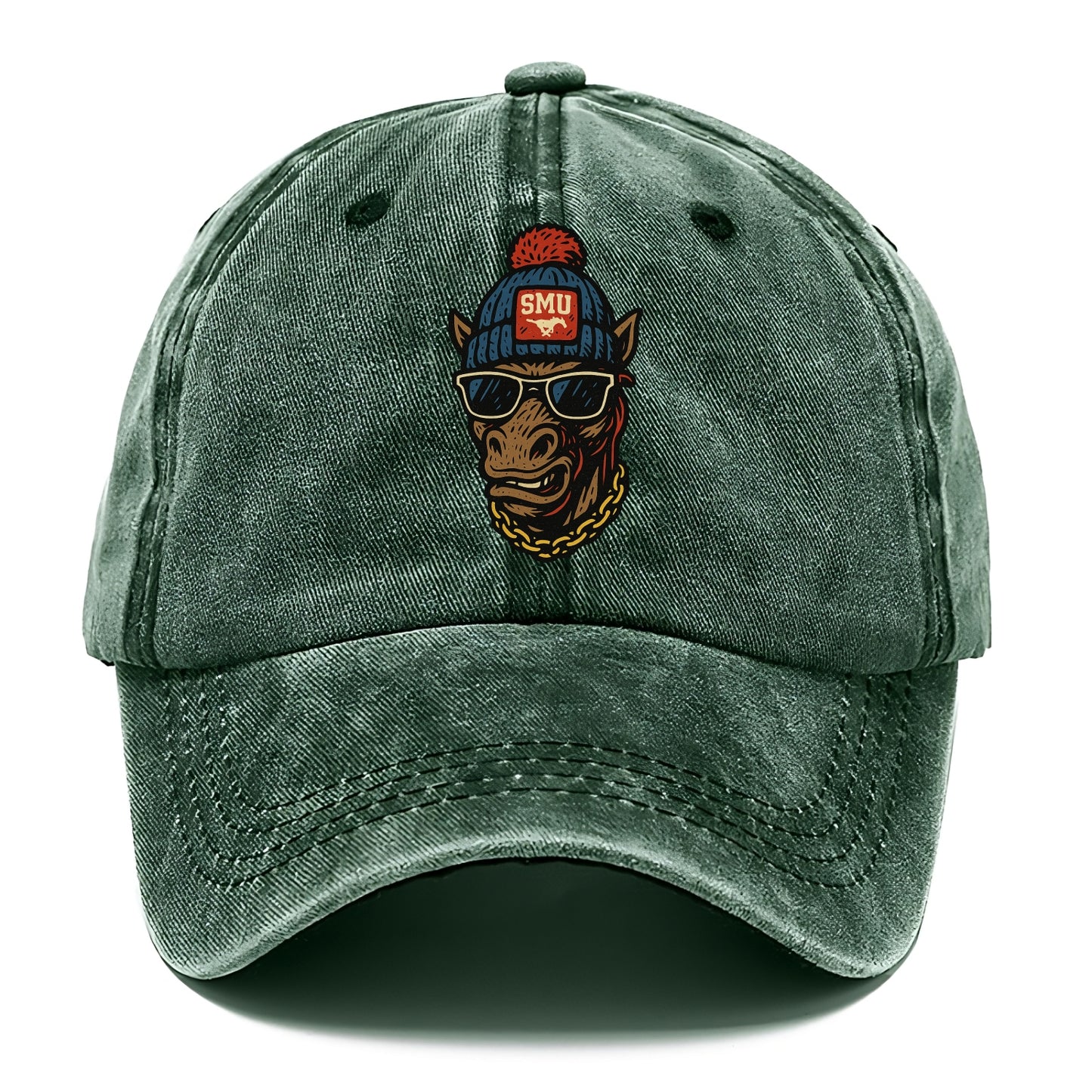 Dallas Mustang wearing SMU beanie with pony patch - Classic Cap - Forest Mist(Green)