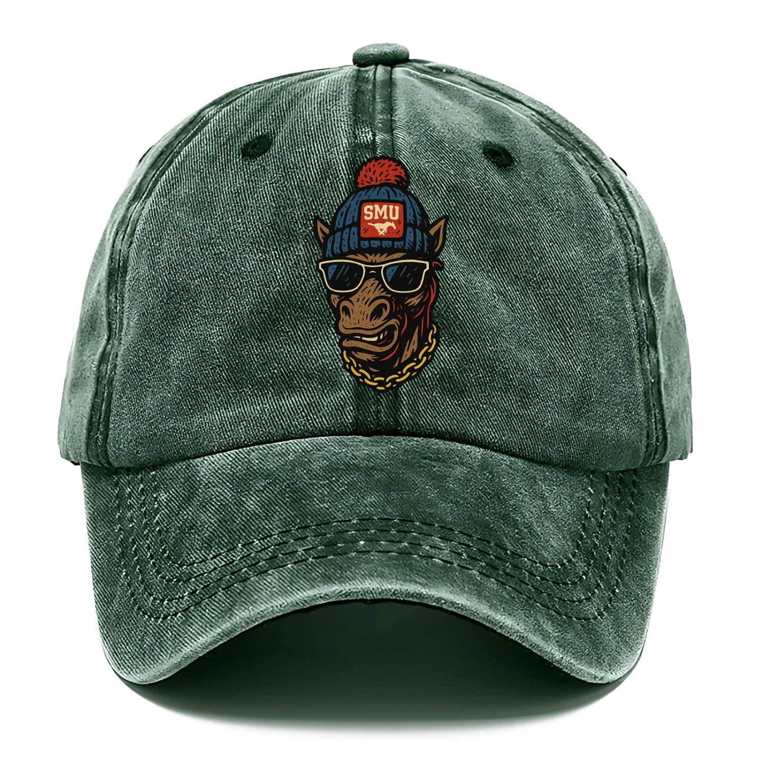 Dallas Mustang wearing SMU beanie with pony patch - Classic Cap - Forest Mist(Green)