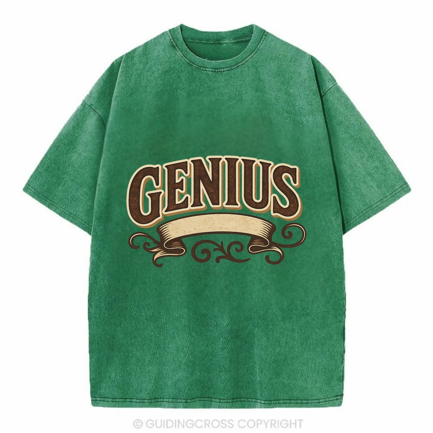 Bold typography design - "GENIUS" - exceptional intelligence, brilliance - Vintage T-shirt - Forest Mist(Green)