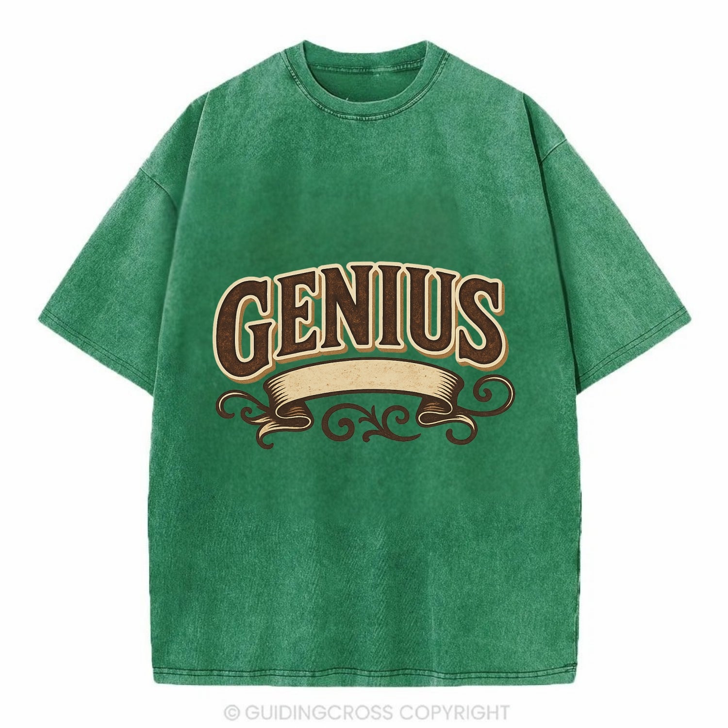 Bold typography design - "GENIUS" - exceptional intelligence, brilliance - Vintage T-shirt - Forest Mist(Green)