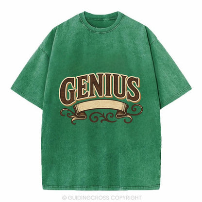 Bold typography design - "GENIUS" - exceptional intelligence, brilliance - Vintage T-shirt - Forest Mist(Green)