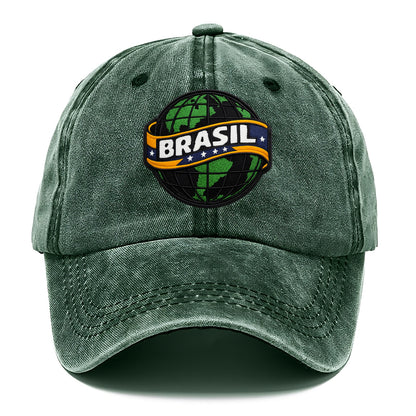 BRAZILIAN FLAG GLOBE - green globe with banner in green yellow blue , Brasil - Classic Cap - Forest Mist(Green)