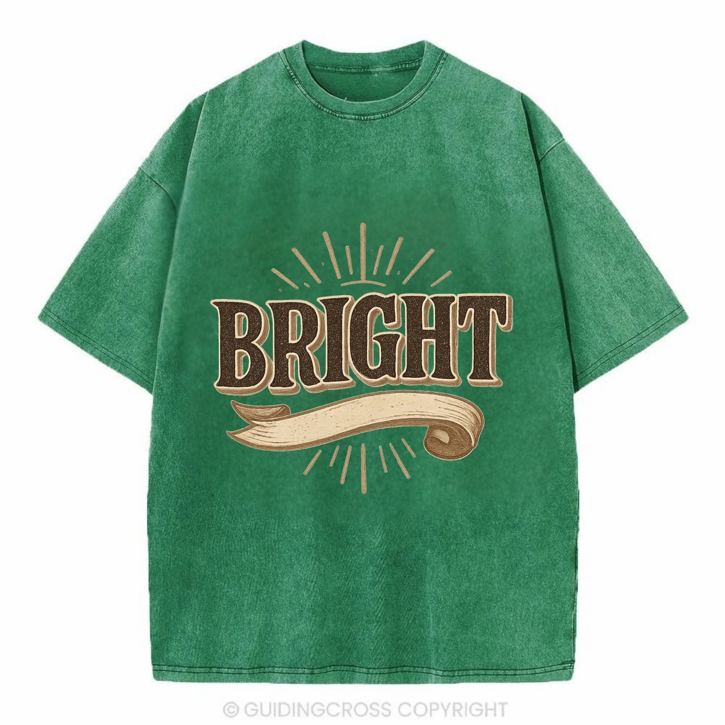 Bold typography design - "BRIGHT" - intelligent, shining - Vintage T-shirt - Forest Mist(Green)