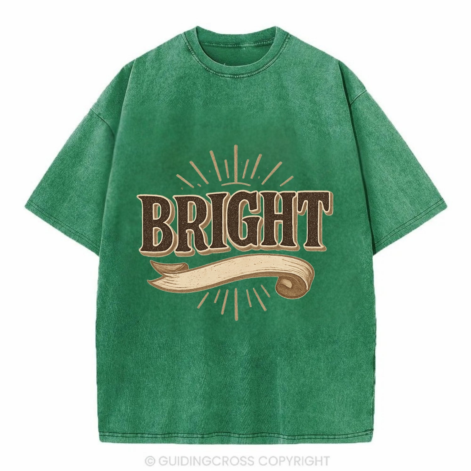 Bold typography design - "BRIGHT" - intelligent, shining - Vintage T-shirt - Forest Mist(Green)