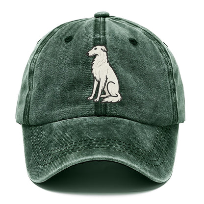 Borzoi - White embroidered sitting pose - Classic Cap - Forest Mist(Green)