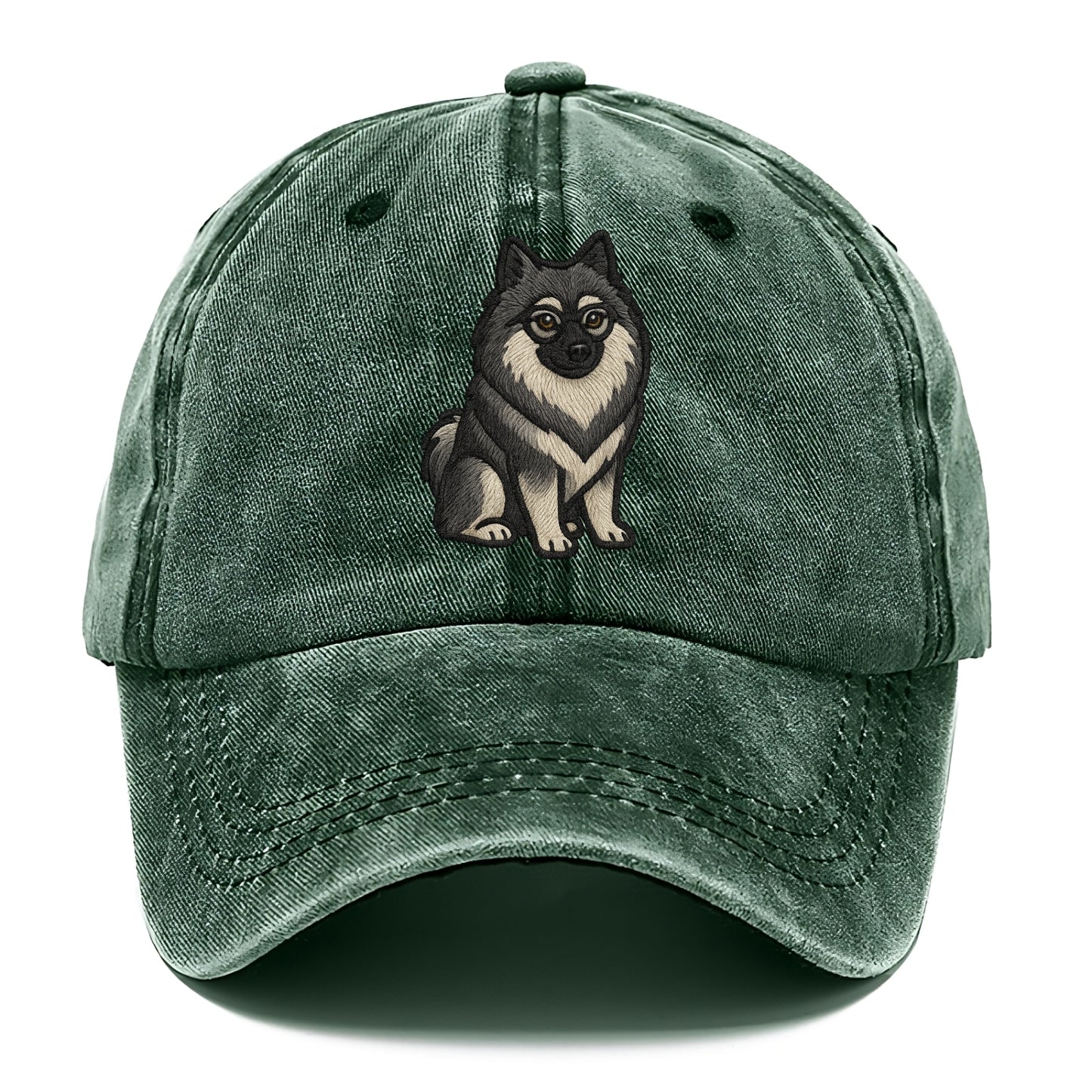 Keeshond - Gray and black spectacles embroidered design - Classic Cap - Forest Mist(Green)
