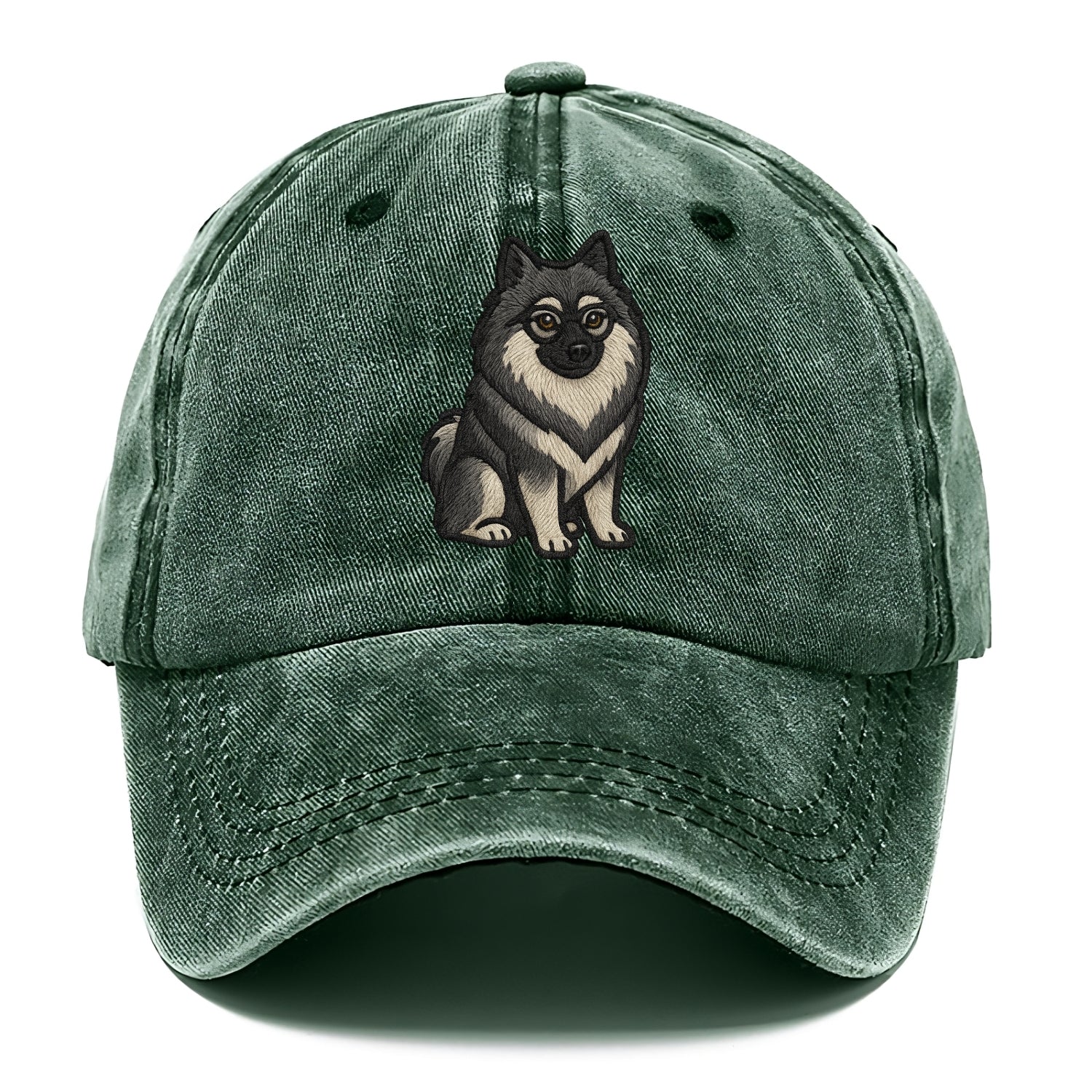 Keeshond - Gray and black spectacles embroidered design - Classic Cap - Forest Mist(Green)