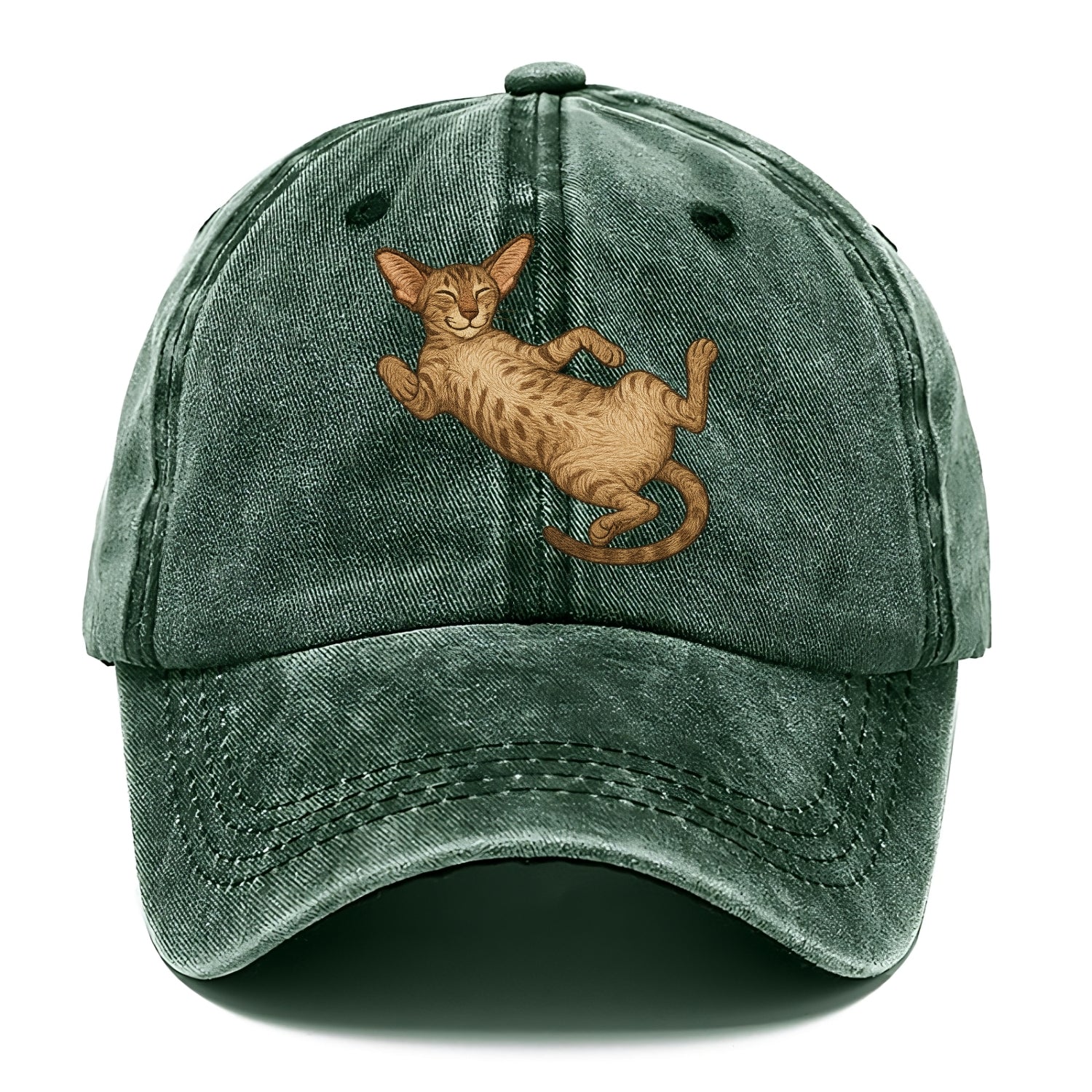 Oriental Shorthair  fully relaxed sprawl Classic Cap - Forest Mist(Green)