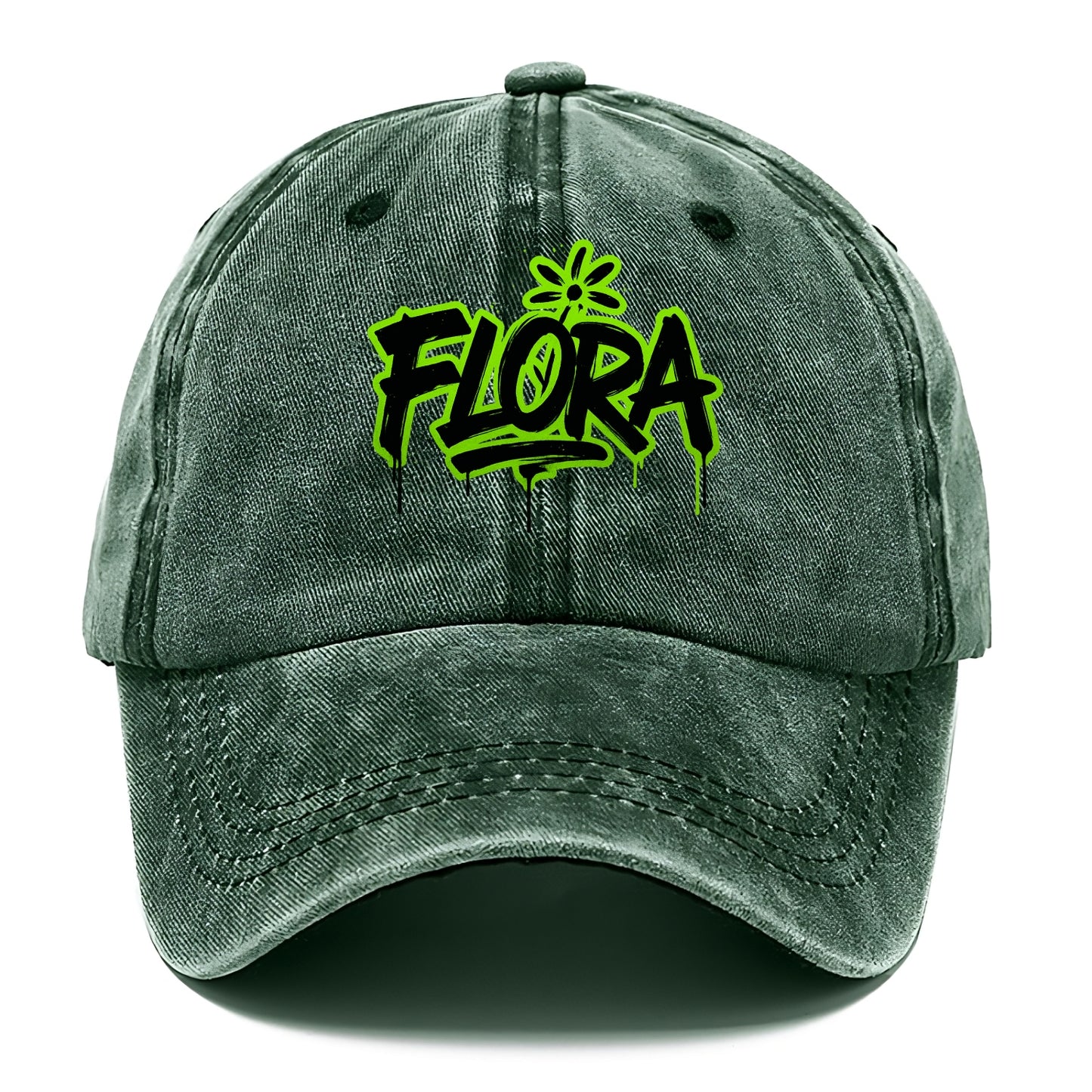 Bold typography design - "FLORA" - plant life, blooming - Classic Cap - Forest Mist(Green)