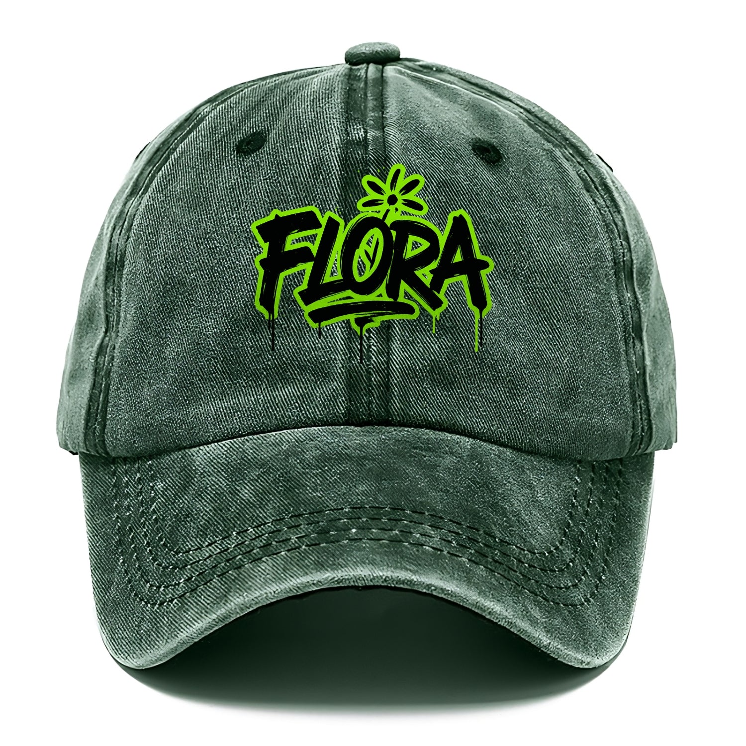 Bold typography design - "FLORA" - plant life, blooming - Classic Cap - Forest Mist(Green)