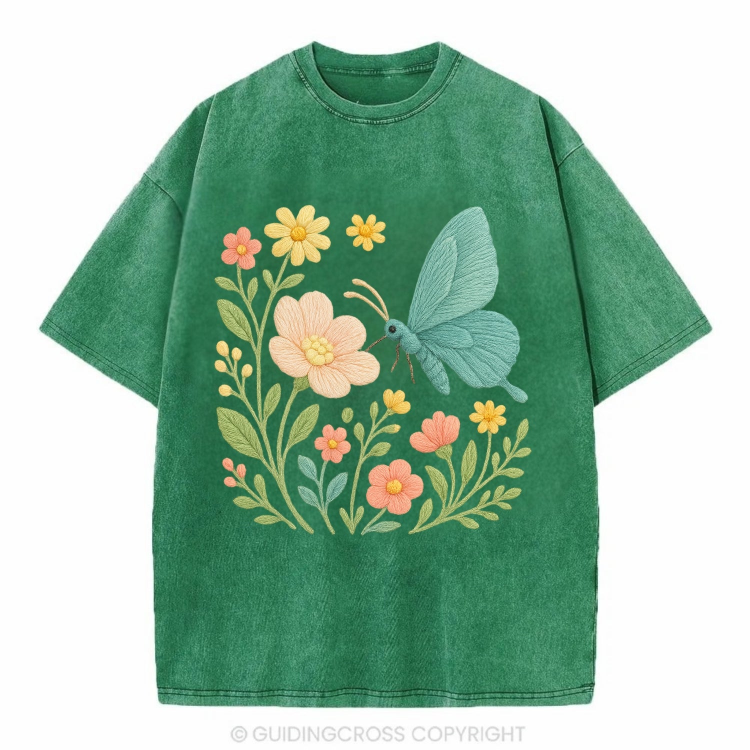 Mint Night Butterfly - Vintage T-shirt - Forest Mist(Green)
