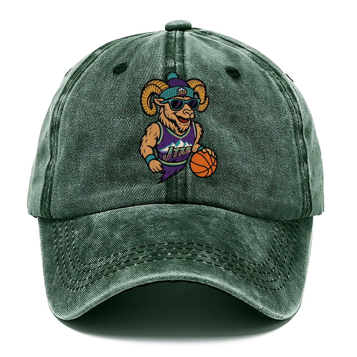 Utah Bighorn wearing Jazz beanie with mountain melody patch and wayfarer sunglasses - Classic Cap - Forest Mist(Green)
