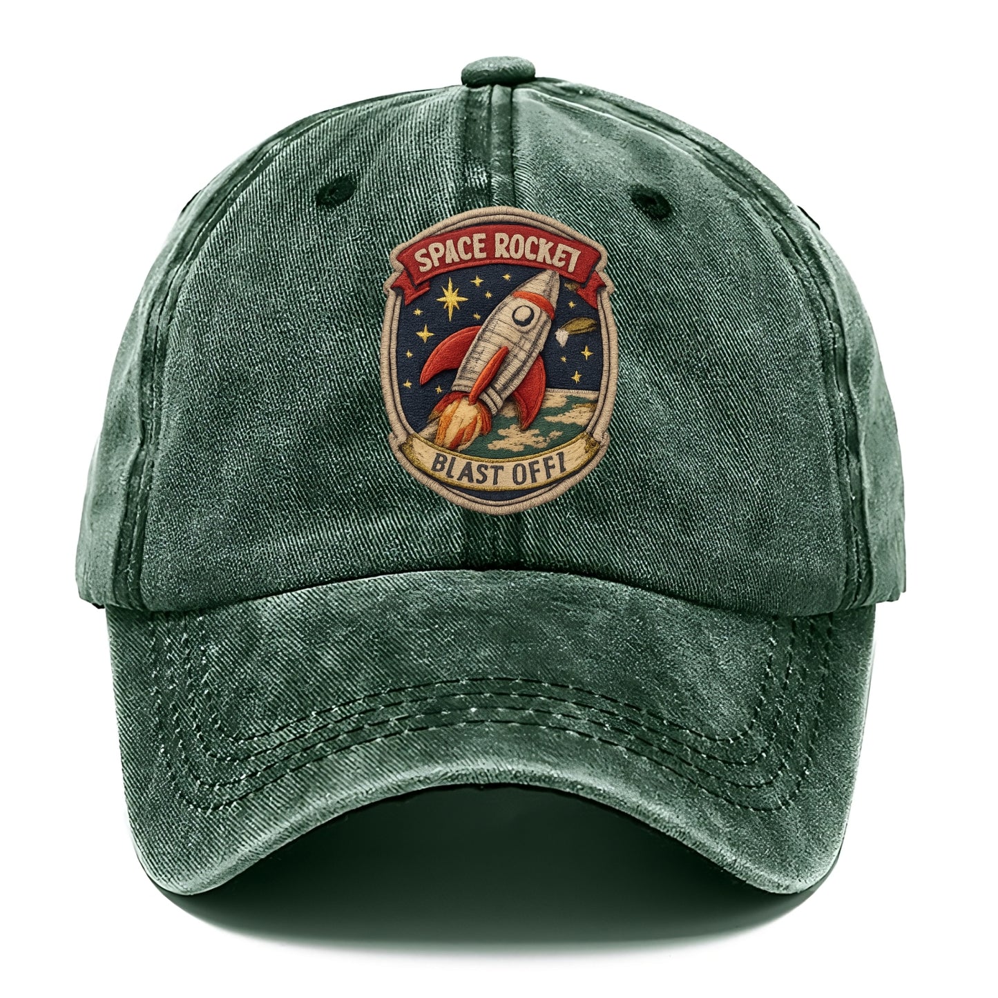RETRO ROCKET - 1950s space rocket in silver and red , atomic age - Classic Cap - Forest Mist(Green)