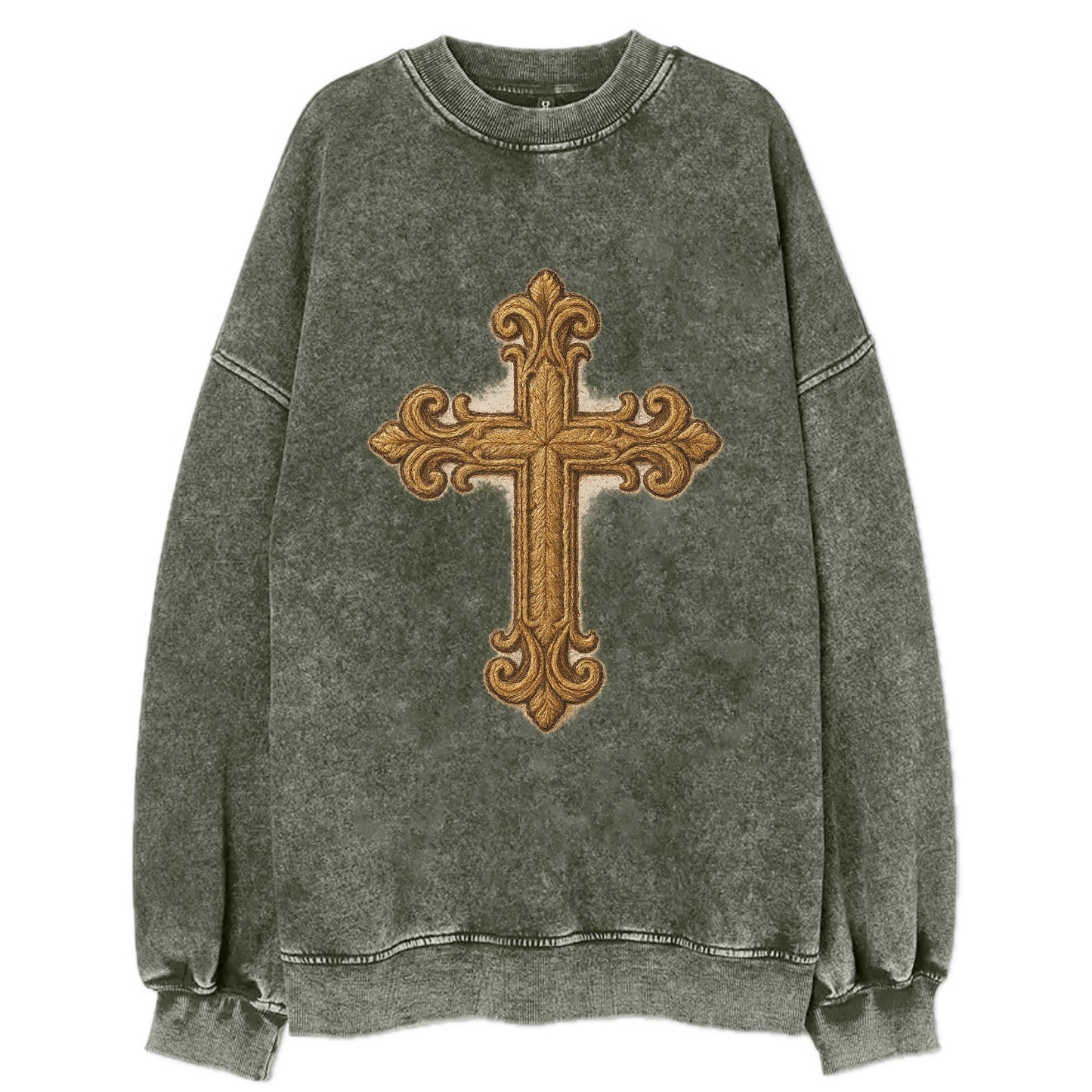 Baroque Cross  - Vintage Sweatshirt - Forest Mist(Green)