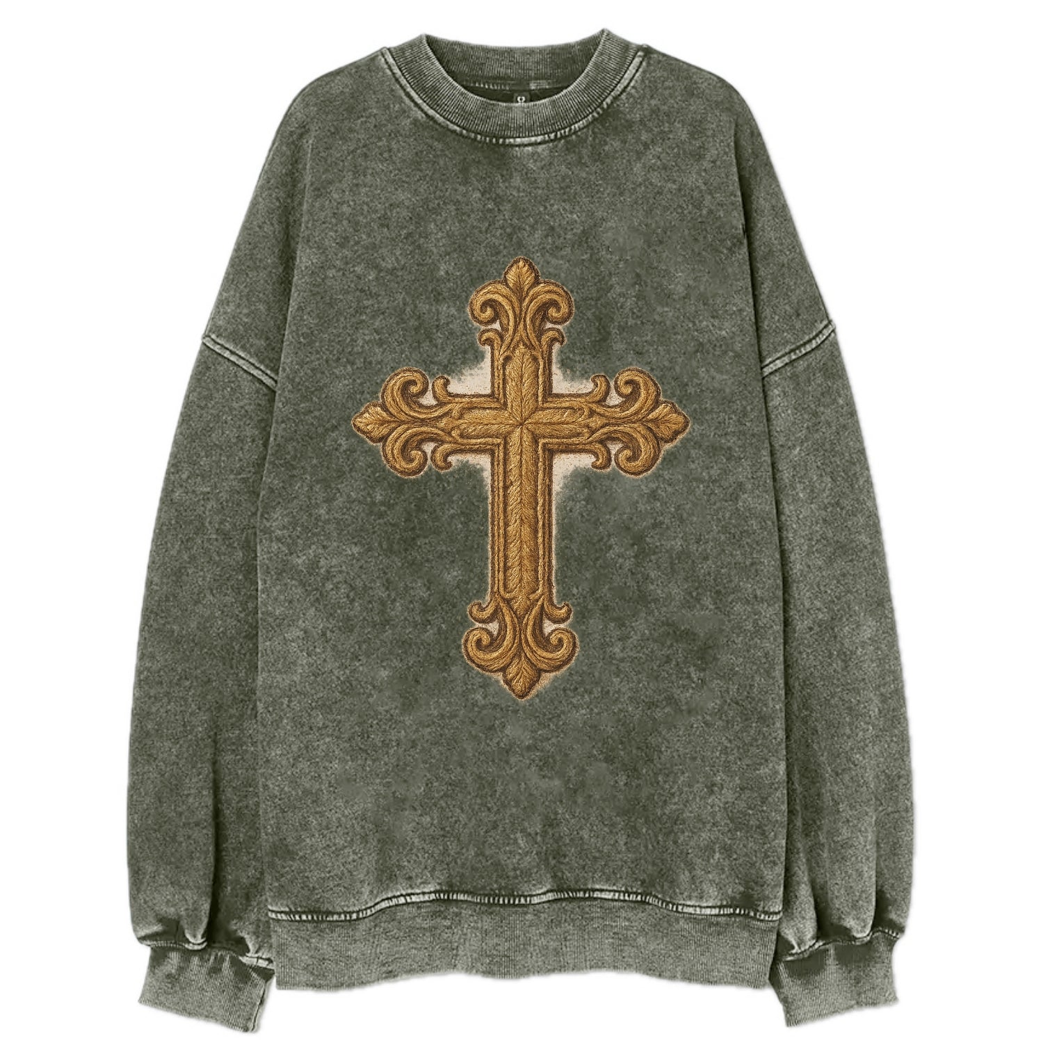 Baroque Cross  - Vintage Sweatshirt - Forest Mist(Green)