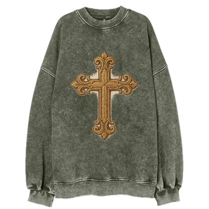 Baroque Cross  - Vintage Sweatshirt - Forest Mist(Green)